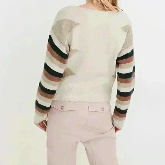 MADEWELL Stripe-Sleeve Geo
Pullover Sweater Sz S *a spot on front side* - Picture 2 of 8